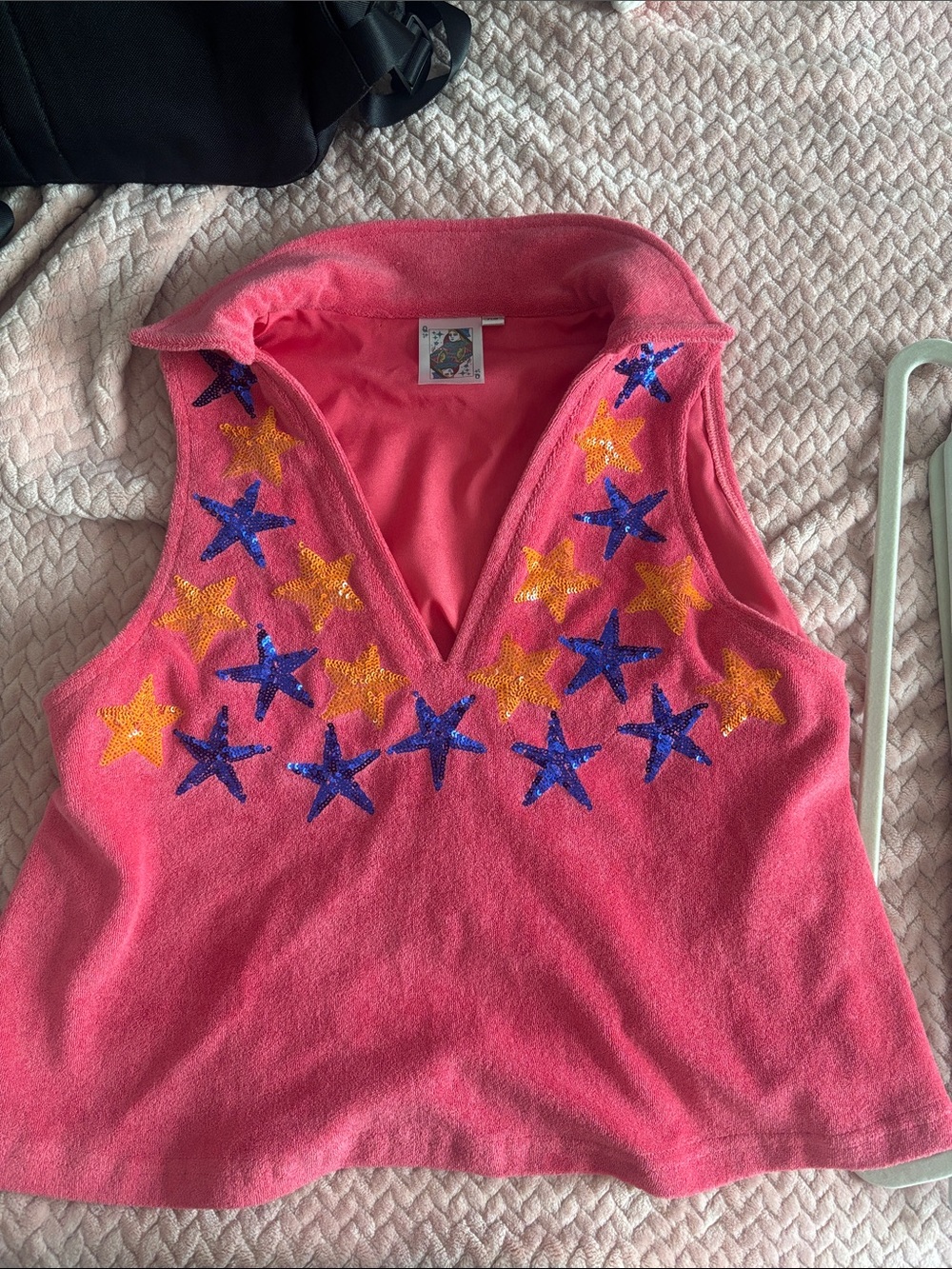 QUEEN OF SPARKLES Pink Sleeveless Star Appliqué Top